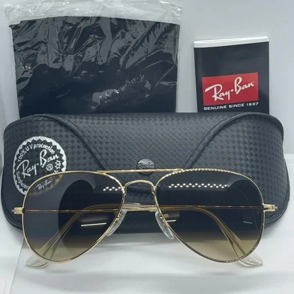 BNWT Authentic Rayban 3025 Gold/Gradient Brown Lens - Picture 3 of 8